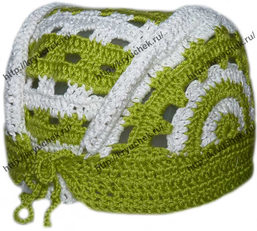 Пример вязания детской шапочки - банданы (вид сзади)