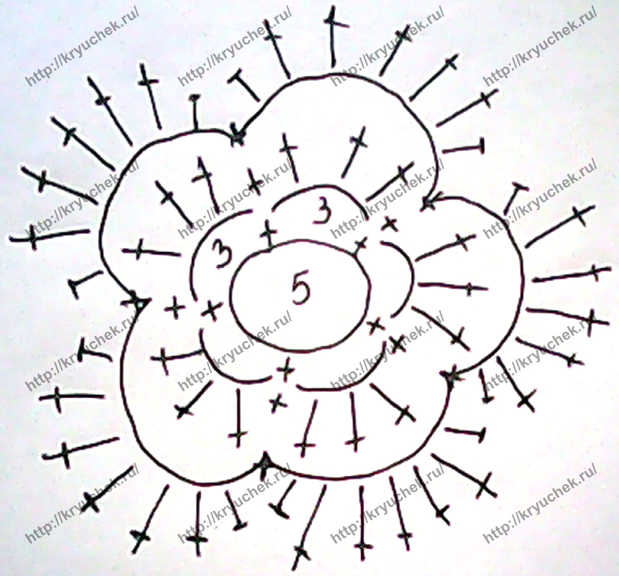 Схема вязания крючком второго цветочка для кофточки