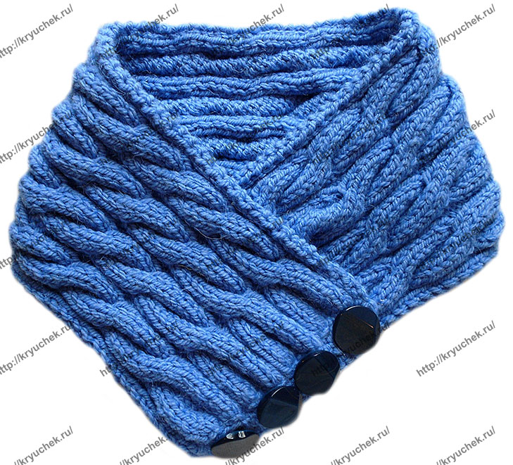 Пример связанного спицами шарфа – воротника «Синий иней» (3-ий вид)