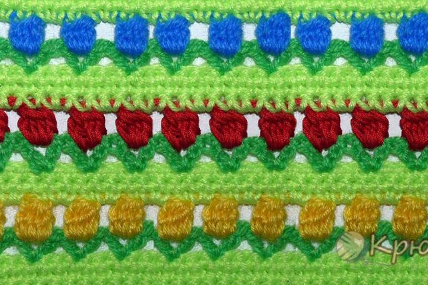 Вязание крючком узора «Тюльпаны»