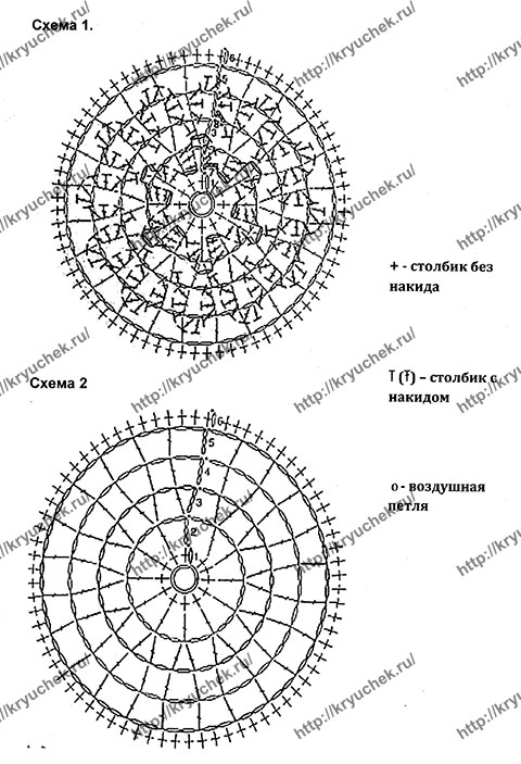 2 схемы вязания объемного круглого мотива