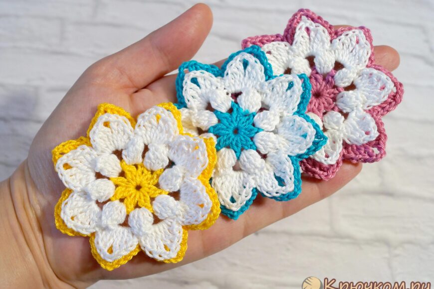 Crochet flower corsage — 100 цветов крючком